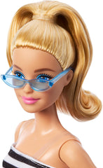 Panenka Barbie Fashionistas č. 213 blondýnka v pruhovaném top růžové sukni a slunečních brýlích Sběratelská módní panenka 65. narozeniny HRH11 Naty Shop Dolls
