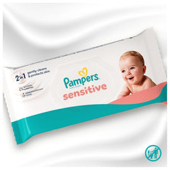 Vlhčené ubrousky Pampers Sensitive, 6 balení po 80 ubrouscích = 480 ubrousků, neparfemované, pro jemné a šetrné čištění