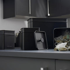 Salter BW12614EU7 Set de cutii de depozitare Kuro - 4 recipiente de bucătărie, pâine/ceai/cafea/zahăr, cutii pătrate de organizare, ușor de curățat, păstrează alimentele proaspete, negru Cutii depozitare alimente Naty Shop