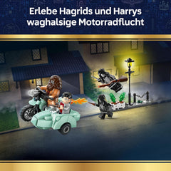 LEGO Harry Potter Hagrids a Harrys Flucht aus dem Ligusterweg - Motorrad Spielzeug mit 4 Minifiguren - 2 Todesser, eine Strassenszene - Geschenk für Mädchen, Jungen und Fans ab 8 Jahren - 76459