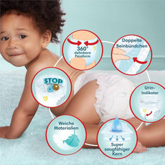 Pampers Baby Nappies Pantaloni mărimea 5 (12-17Kg) Premium Protection, Junior cu buzunar Stop and Protect, 144 scutece Panty Mama si Copilul Naty Shop