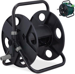 Rolă furtun Relaxdays, pentru furtun de 30 m 1/2", oțel, plastic, suport furtun, HL: 38 x 42 x 31 cm, negru/gri