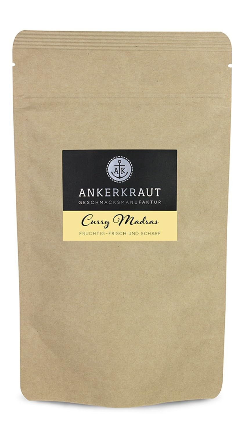 Ankerkraut Curry Madras, frisch-fruchtiges Curry-Pulver passend zu Fleisch, Fisch & Gemüse, s chilli, leicht scharf, 130 g im Aromadichten Beutel