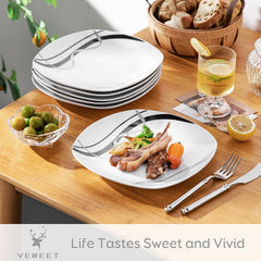 Set de farfurii din porțelan VEWEET FIONA pentru 6 persoane, Ø 24,7 cm, include farfurii pentru desert, farfurii pentru paste, farfurii pentru tort și farfurii pentru micul dejun, potrivit pentru cuptorul cu microunde și mașina de spălat vase
