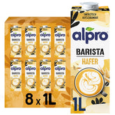 Alpro Barista Haferdrink – Zum Aufschäumen – Vegan und Milchfrei – Von Natur aus laktosefrei – Bohatý na balastní látky, vápník a vitamíny – 8 x 1 L – Haltbar