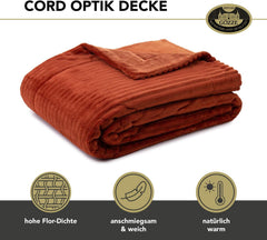 Gözze - Pătură confortabilă și moale în aspect corduroy, 1620G/bucata, 150 X 200 Cm - scorțișoară Paturi si Cuverturi Besuche den Gözze-Store