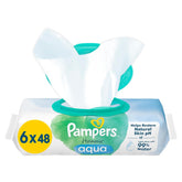 Vlhčené ubrousky Pampers Harmony Aqua 6 balení po 48 ubrouscích Každý 288 ubrousků Celkem pomáhá obnovit přirozenou rovnováhu pH pokožky Lehké mléko 99 % vody