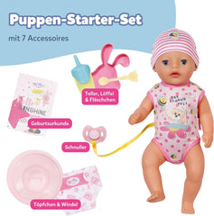 BABY Born Lena (Fetiță) - păpușă bebeluș 36 cm - 7 funcții, inclusiv accesorii și saltea - Funcționează complet fără baterii - Potrivită pentru copii mici de la 1 an