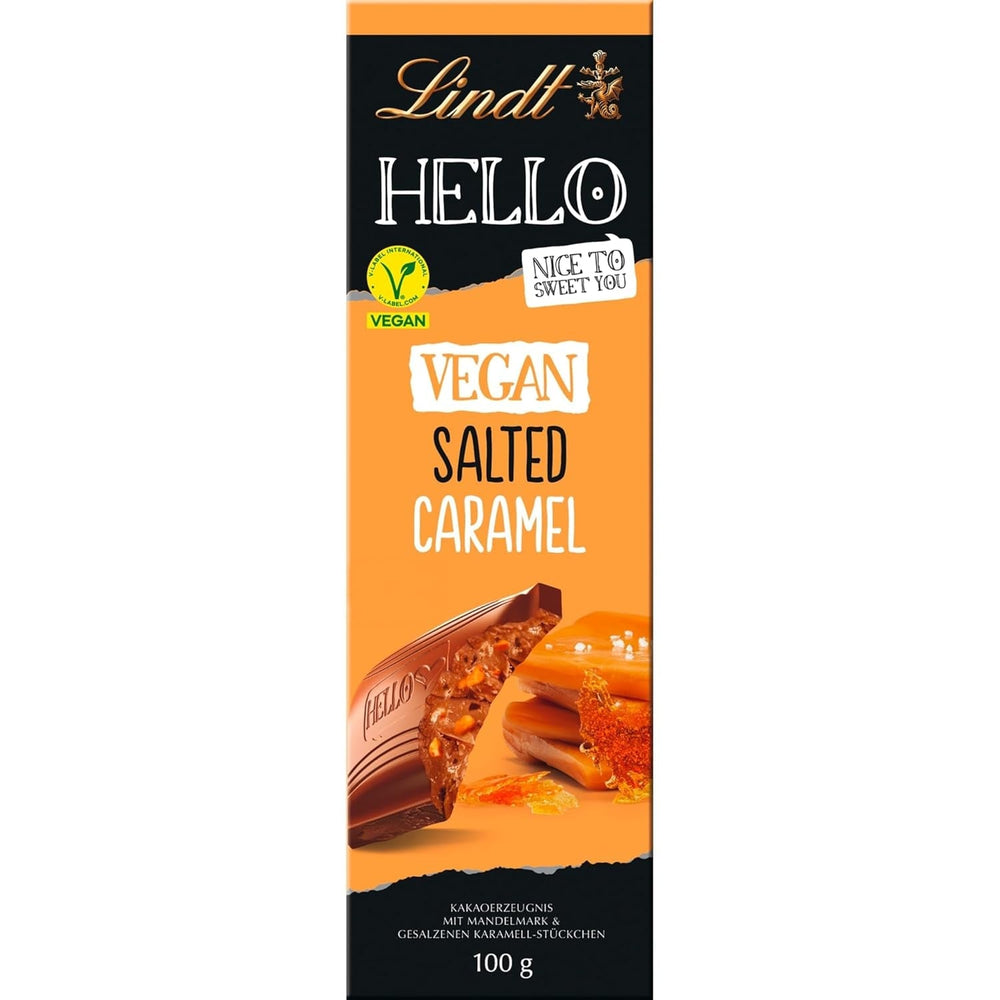 Lindt Schokolade HELLO Tafel Vegan Soled Caramel | 100 g Tafelu | Vegan Mit Kakao, Mandelmark, Karamellzucker Und Einem Hauch von Salz | Schokoladengeschenk Naty Shop Volle Größe Veganský slaný karamel