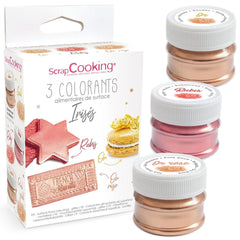 ScrapCooking, sada 3 potravinářských barviv, zlatá, růžovo-zlatá a rubínová, kovové odstíny, 3 x 5 gramů Naty Shop Výchozí název