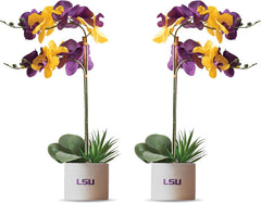LSU Orchidee Pflanze 2Er Set - LSU Faux Orchidee Pflanze, LSU Geschenke Für Männer, LSU Geschenke Für Frauen, LSU Geschenke, Louisiana University Dekorationen, Bürozubehör Für Männer, Schreibtischsets
