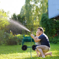 Cărucior furtun Relaxdays, până la 60 m, 4 anvelope din cauciuc solid, cuplaj clic, rolă metalică pentru furtun, distribuitor furtun, verde