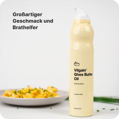 Vilgain Ghee Spray s avokádovým olejem | Bez laktózy, zum Kochen & Backen | Rauchpunkt 195°C, herzgesund, BRC-zertifiziert | Ideální pro osoby citlivé na laktózu Geschmacks-Harmonie, 200 ml