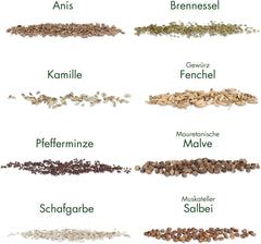 Sada čajových semínek: 8 druhů semínek na balkón a zahradu - máta, heřmánek, anýz, kopřiva, sléz - semena rostlin - čaj - krabička na čaj - Vlastní vypěstované rostliny