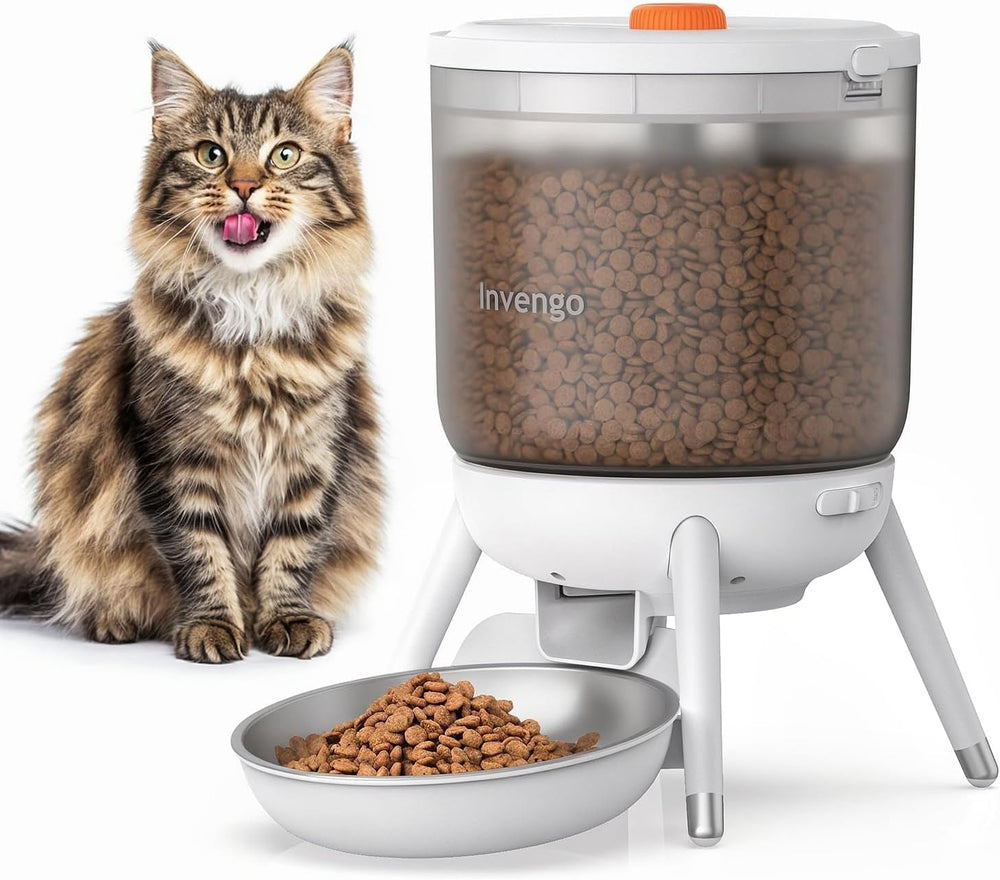 Automatické krmítko pro kočky, Futterautomat Katze mit Zeitsteuerung, 3L Trichter, Doppelstromversorgung, Automatic Trockenfutter für Katzen & Hunde, Katzen Futterautomat, Schwarz (Weiß)