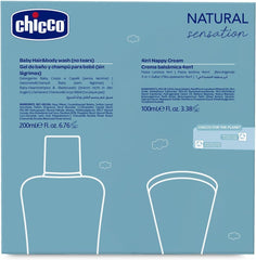 CHICCO NATURAL SENSATION - SET 2: 1 ȘAMPON ȘI BAIE - FĂRĂ USCARE 200 ML, 1 CREMĂ DE SCHIMBARE 4ÎN1 100 ML Copii - Baie si Skincare Naty Shop