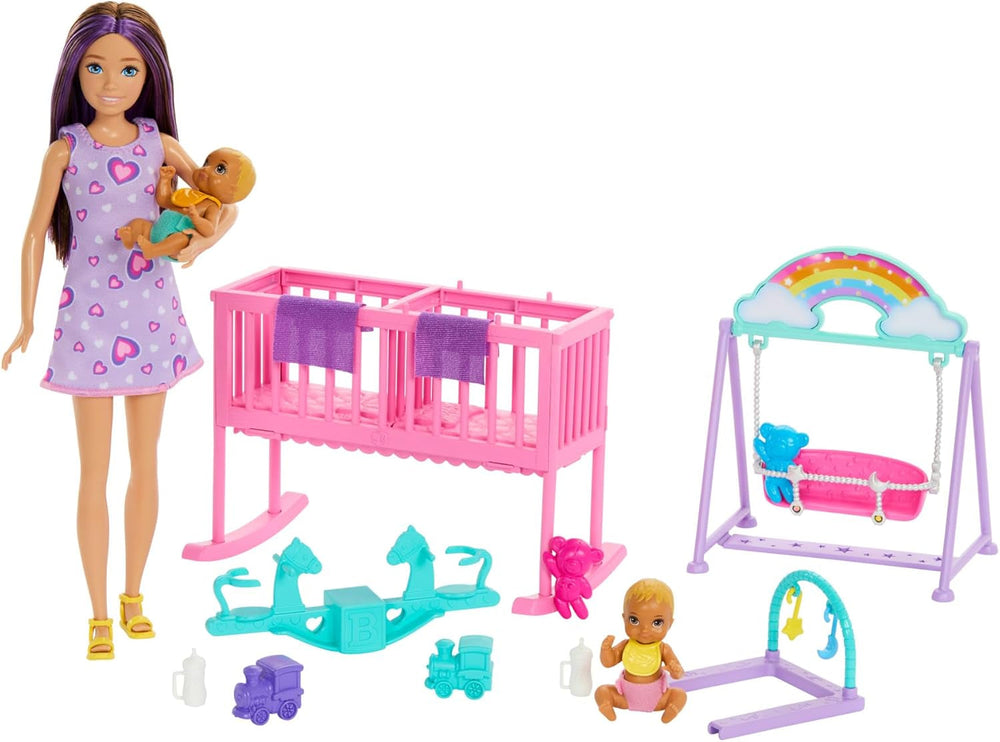 Panenka Barbie Skipper a školka s příslušenstvím, obsahuje dvojčata, 1 postýlku, 1 postýlku, 1 kolébku a další, HXM99 Naty Shop Dolls Výchozí název