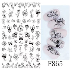 JMEOWIO Nagelsticker Blumen 10 Blatt Nagelaufkleber Selbstklebend Black White Blossom Nail Art Sticker Dekoration Nageldesign Zubehör