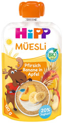 HiPP Müesli Pfirsich Banane in Apfel mit Joghurt, Quetschie ab 1 Jahr, (6 x 120 g)