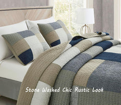 Kolekce Chezmoi Addy Patchworková sada přikrývek Předpraná bavlna Lehká oboustranná Nadměrná velikost pro všechna roční období Námořnická bílá Šedá Taupe kostkované přikrývky a přikrývky Naty Shop