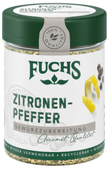 Fuchs Gewürze - Citronenpfeffer Gewürz - Gewürzzubereitung für Lachs, Zander und Kabeljau - přírodní složky - 75 g v wiederverwendbarer, recyclebarer Dávka