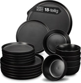 Set de veselă Moritz & Moritz NORDIC pentru 6 persoane - Set de veselă din gresie neagră cu 18 piese - Design scandinav - Set de farfurii robust pentru 6 persoane pentru uz zilnic și pentru oaspeți - Set de veselă combinat