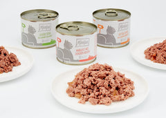 MjAMjAM - Hrană umedă premium pentru pisici - Pachet mixt I - Pui, Vită, Inimi, pachet de 6 (6 x 200 g), fără cereale cu carne suplimentară