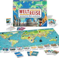 Ravensburger Family Game 26888 – World Tour – Klasika pro rodiny od 8 let – Party hra, cestování po světě, desková hra až pro 6 hráčů – 170+ měst