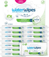 WaterWipes Sensitive+ Hydrating Boost vlhčené ubrousky, hydratační ubrousky, počet 720 (12 balení), 3 v 1 čistí, pečují, hydratují, 99% voda z Aloe Vera, neparfémované dětské ubrousky