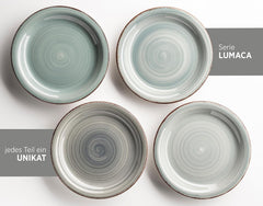 MÄSER 931612 Bel Tempo II set de veselă vintage pentru 6 persoane, 30 de piese, serviciu combinat din ceramică pictată manual în albastru, gresie, albastru fumuriu