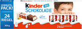 Kinder Chocolate - plněné mléčné čokoládové tyčinky - 1 balení obsahující 24 jednotlivých tyčinek (24 x 12,5 g).