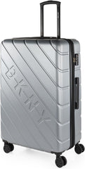 DKNY - Valiză mare cu 4 roți valiză mare ușoară - Valiză de călătorie cu roți mare. Valiză de călătorie mare pentru avioane Valiză hard shell cu închidere certificată - Valiză troler mare, argintie Bagaje și echipament de călătorie Naty Shop argint L