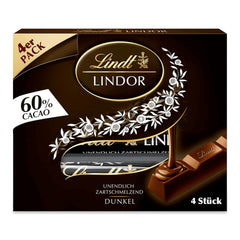 Lindt Čokoláda | Tyčinky LINDOR 60% Kakao | 100 g | 4 čokoládové tyčinky s hořkou čokoládou 60% kakaa a náplní rozplývající se v ústech | Čokoládová tyčinka