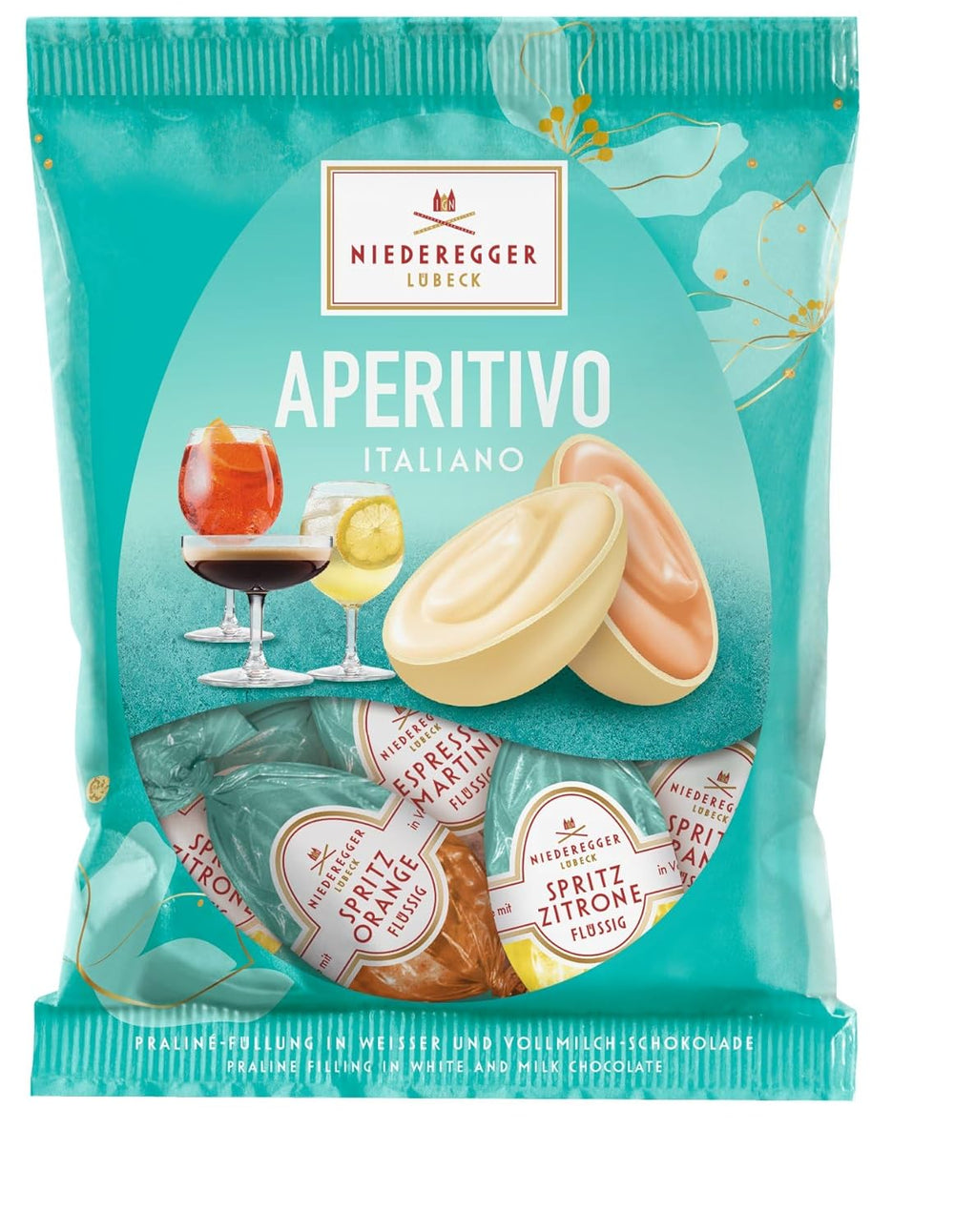 Niederegger | Pralinková vajíčka | Italský předkrm | 1 x 87 g | Plněná vejce v příchutích Lemon Spritz, Orange Spritz a Espresso Martini | Polévaný v mléce a bílé čokoládě | velikonoční dárek
