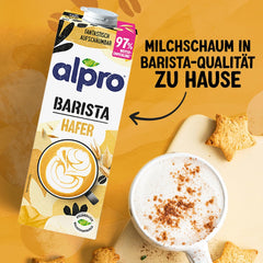 Alpro Barista Haferdrink – Zum Aufschäumen – Vegan und Milchfrei – Von Natur aus laktosefrei – Bohatý na balastní látky, vápník a vitamíny – 8 x 1 L – Haltbar