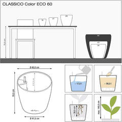 Jardinieră LECHUZA Classico Color ECO 60 Gri Închis | Jardinieră cu sistem de udare și indicator al nivelului apei | Fabricată din plastic 100% reciclat | Finisaj mat | Ø 60 x 55,5 cm | 18955