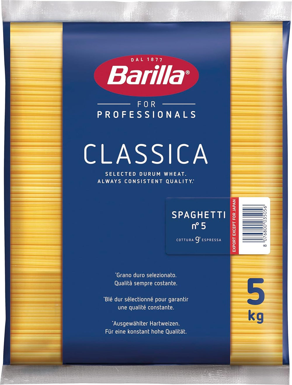 Barilla Durum Pšeničné špagety Těstoviny č. 5 – Balení po 1 (1x5kg)