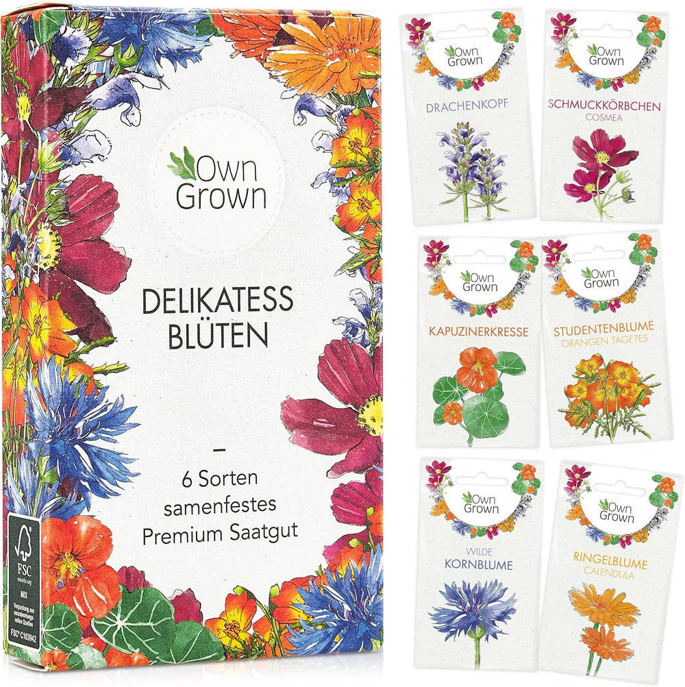 Essbare Blumen Samen Set : Delikatess Blumen Blumensamen Set se 6 Sorten Blumen Saatgut – Essbare Blumen Samen – Essbare Blumen für Torte – Essbare Blüten Tortendeko – Blumen Essbar von OwnGrown