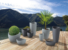 Scheurich Wave Globe High, recipient înalt din plastic, granit negru, diametru 29,8 cm, înălțime 40 cm, volum 6 l.