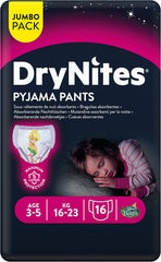 Noční prádlo Huggies DryNites pro dívky, 3-5 let (16-23 kg), 2 x 16 kusů