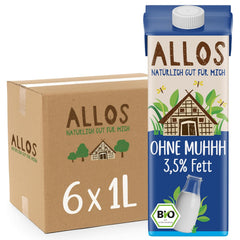 Allos Bio Ohne Muhhh 3,5 % | Milchalternativa | Drink auf Pflanzenbasis | vegan | schäumbar | ideální pro kávu bez laktózy | Zdroje vápníku a vitamínů | Reich an Protein | 1 litr (6 kusů)