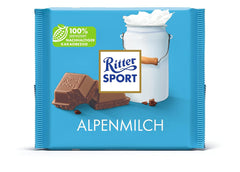 Ritter Sport 250g Alpská mléčná čokoláda, Nejjemnější plnotučná mléčná čokoláda se smetanovou chutí, Klasická čokoláda pro sdílení s přáteli, 11 tyčinek x 250 g