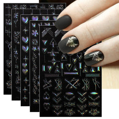 Jmeowio Nagelsticker Aurora Geometrisch 12 Blatt Nail Art Sticker Selbstklebend Nagelaufkleber Bunt Dekoration Nageldesign Zubehör
