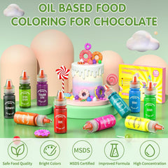 Colorant alimentar liposolubil, 10 culori colorant alimentar pe bază de ulei pentru decorarea tortului de ciocolată, set de coloranți alimentari foarte concentrați pentru fondant, cupcake, copt, colorant alimentar - 6 ml fiecare