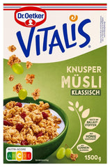 Oetker Vitalis klasické křupavé müsli: velké balení křupavého snídaňového müsli s rozinkami, 1 balení, 1,5 kg