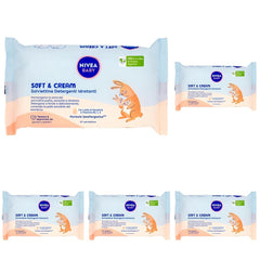 NIVEA Baby Moisturizing Cleansing Wipes Soft & Cream, 57 kusů, pro čistou, suchou a hydratovanou pokožku, dětské ubrousky s mandlovým mlékem a vitamíny B5, C a E