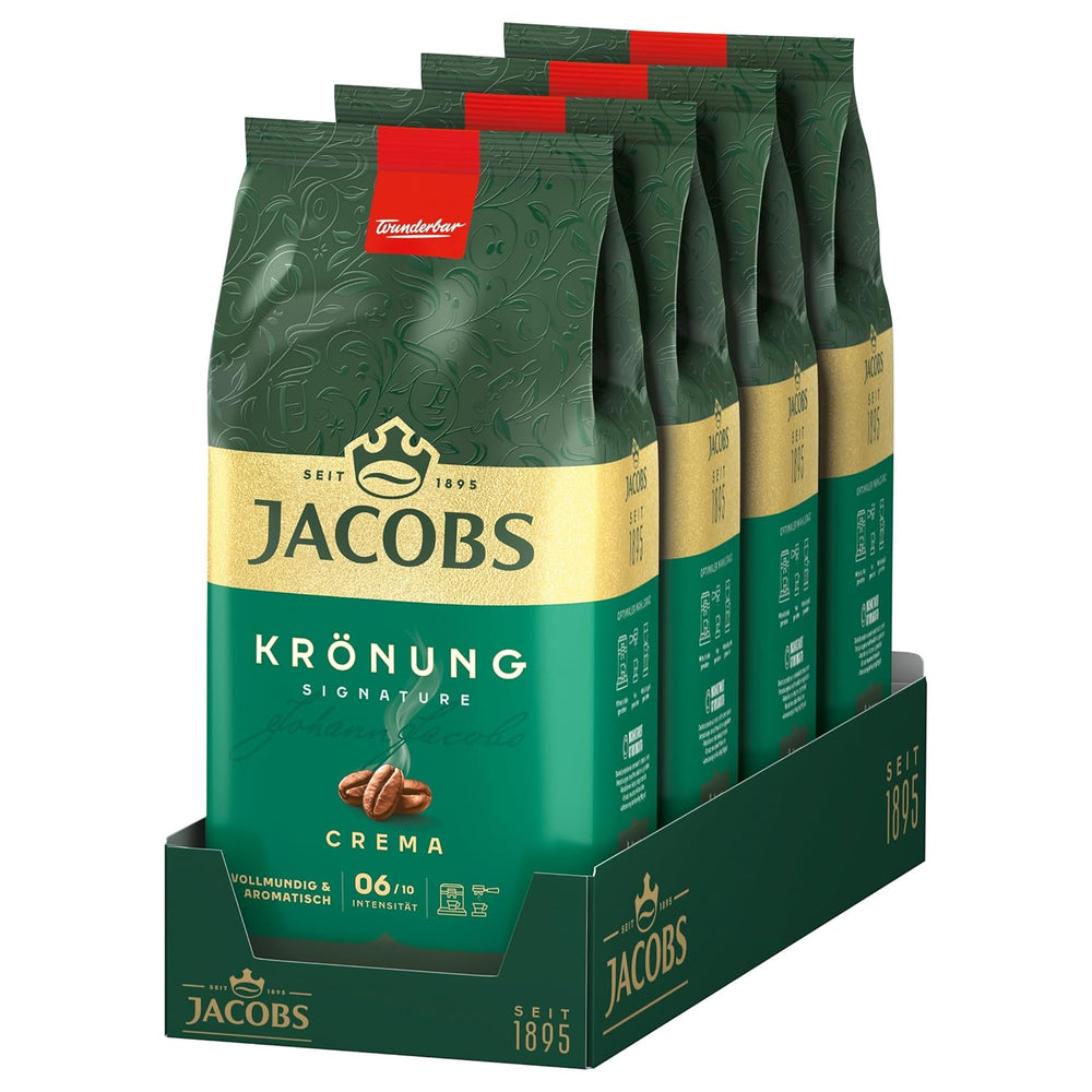 Jacobs Krönung Crema, Cafea boabe întregi, pachet de 4 (4 x 1000 g)