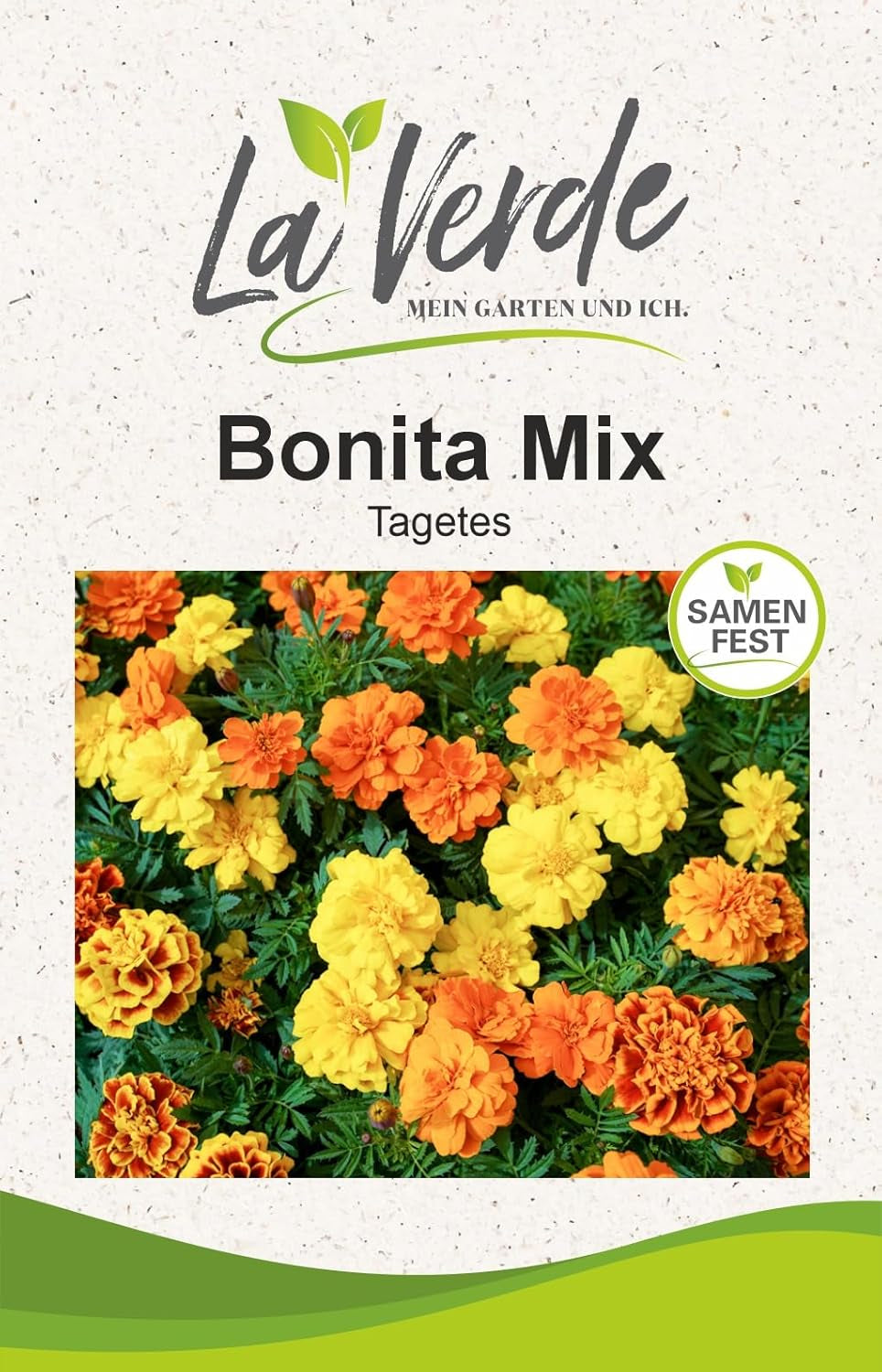 La Verde MOJE ZAHRADA A JÁ. Tagetes Bonita Mix květinová semínka na cca. 100 rostlin, dlouho kvetoucí měsíčky, dvojité květy, semena bez GMO