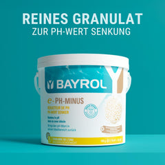 BAYROL e-pH-Minus granule 6 kg - rychle a efektivně redukuje nadměrně vysoké hodnoty pH v bazénech - snadné dávkování přímo do vody - včetně dávkovače - reduktor pH - úprava pH pro bazény