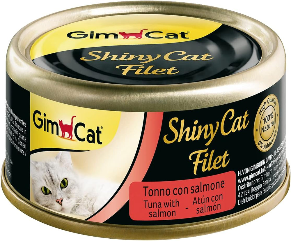 GimCat ShinyCat Filet - Hrană pentru pisici adulte cu 100% file - Fără zahăr adăugat, fără gluten - Ton cu somon - 1 conservă (1 x 70 g)